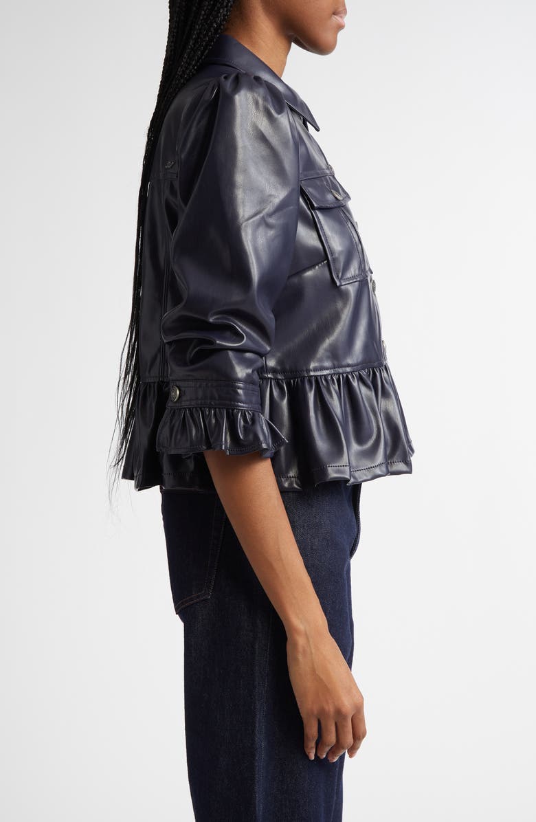Cinq à Sept Delanie Faux Leather Peplum Jacket, Alternate, color, Navy