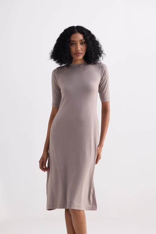 Reistor High Crew Neck Fitted Dress With Elbow Sleeves In Pink