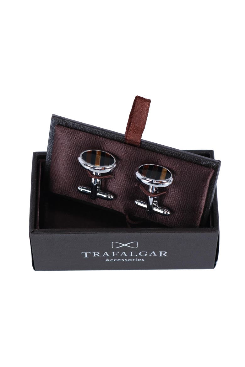 Raja the Tiger Eye Cufflinks, Alternate, color, Silver