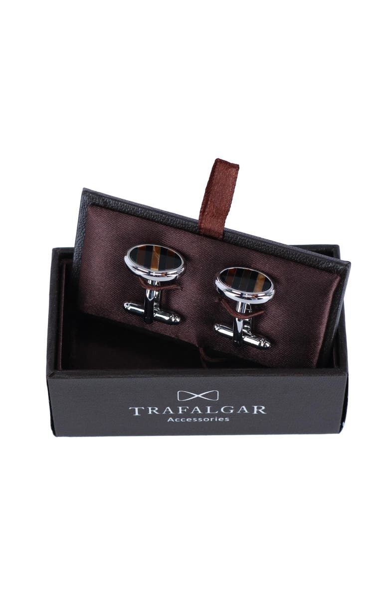 Trafalgar Raja the Tiger Eye Cufflinks, Alternate, color, Silver