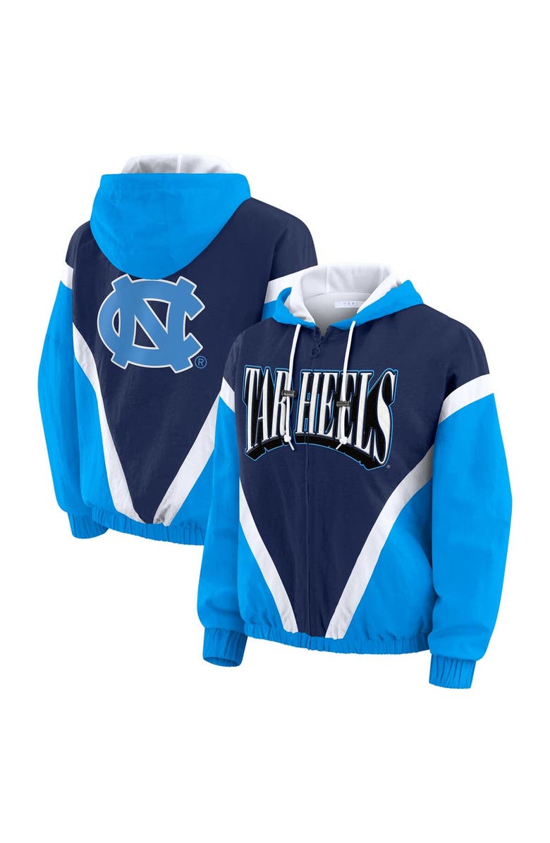 WEAR by Erin Andrews Women's WEAR by Erin Andrews Blue/Navy North Carolina Tar Heels Colorblock Full-Zip Hoodie Windbreaker Jacket, Main, color, Blue