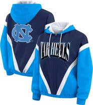 WEAR by Erin Andrews Women's WEAR by Erin Andrews Blue/Navy North Carolina Tar Heels Colorblock Full-Zip Hoodie Windbreaker Jacket