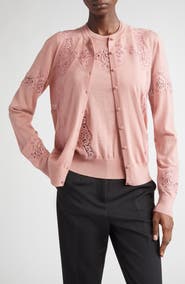 Dolce&Gabbana Lace Detail Virgin Wool & Cotton Blend Cardigan