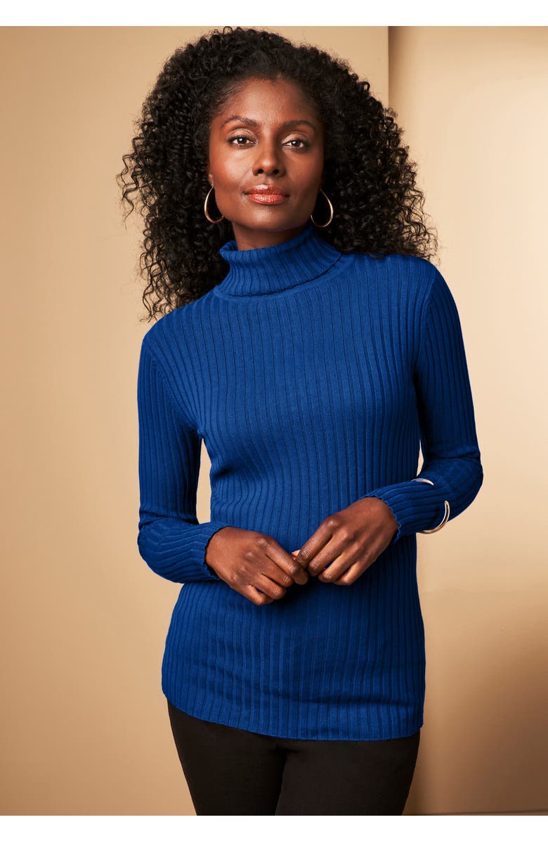 Jessica London Ribbed Cotton Turtleneck Sweater, Alternate, color, Black