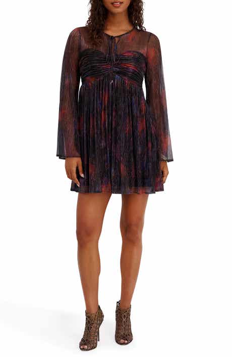 Print Shimmer Long Sleeve Knit Minidress