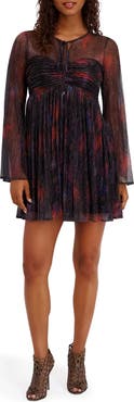 Kensie Print Shimmer Long Sleeve Knit Minidress