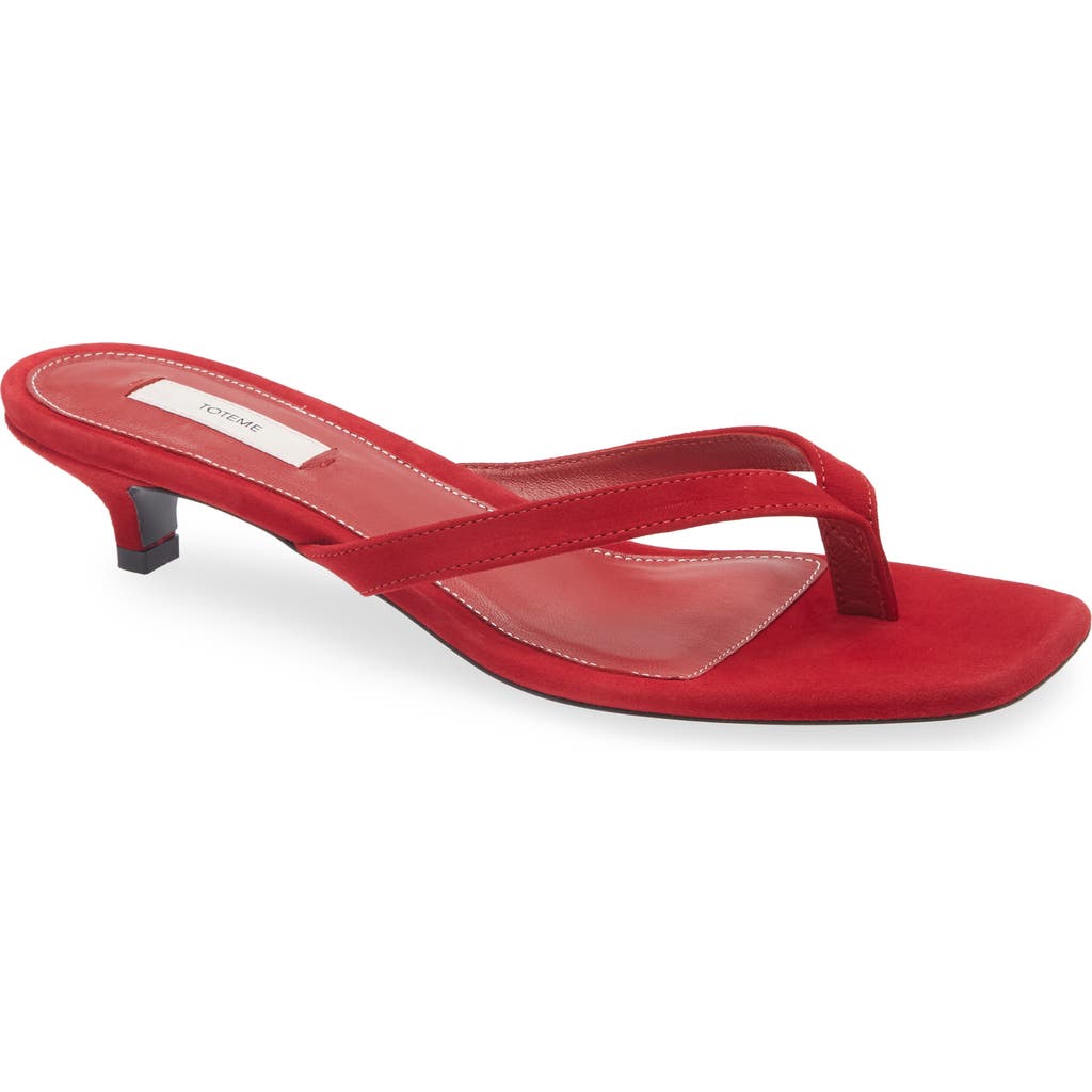 Totême Suede Heeled Flip Flops Scarlet In Scarlet