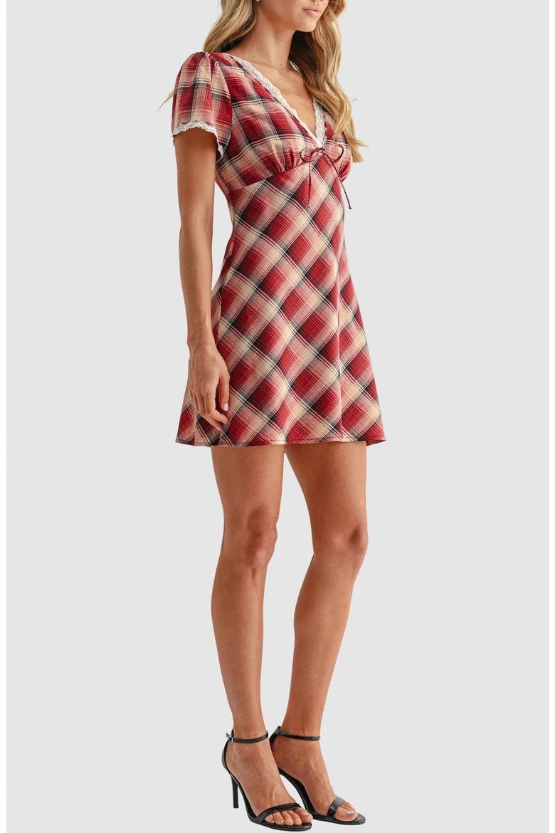 Lace Trim Minidress, Alternate, color, RED CREAM PLAID