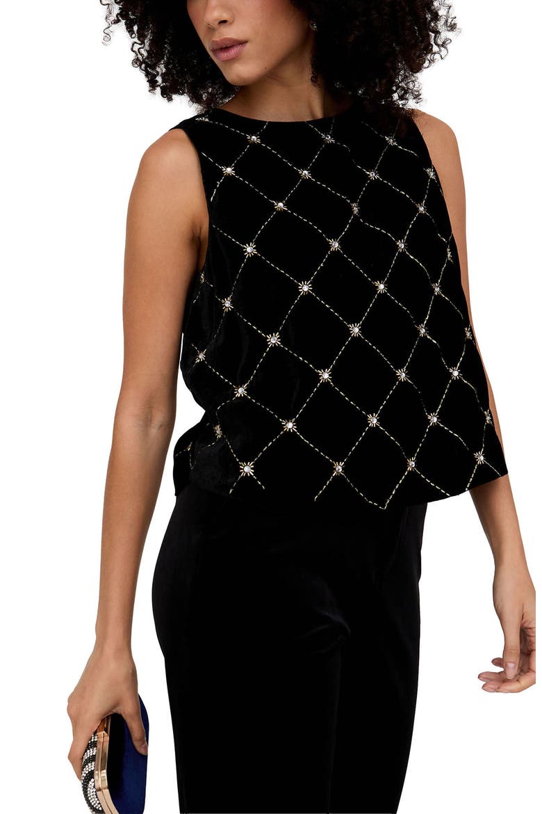 Chiva Beaded Velvet Top, Alternate, color, Black