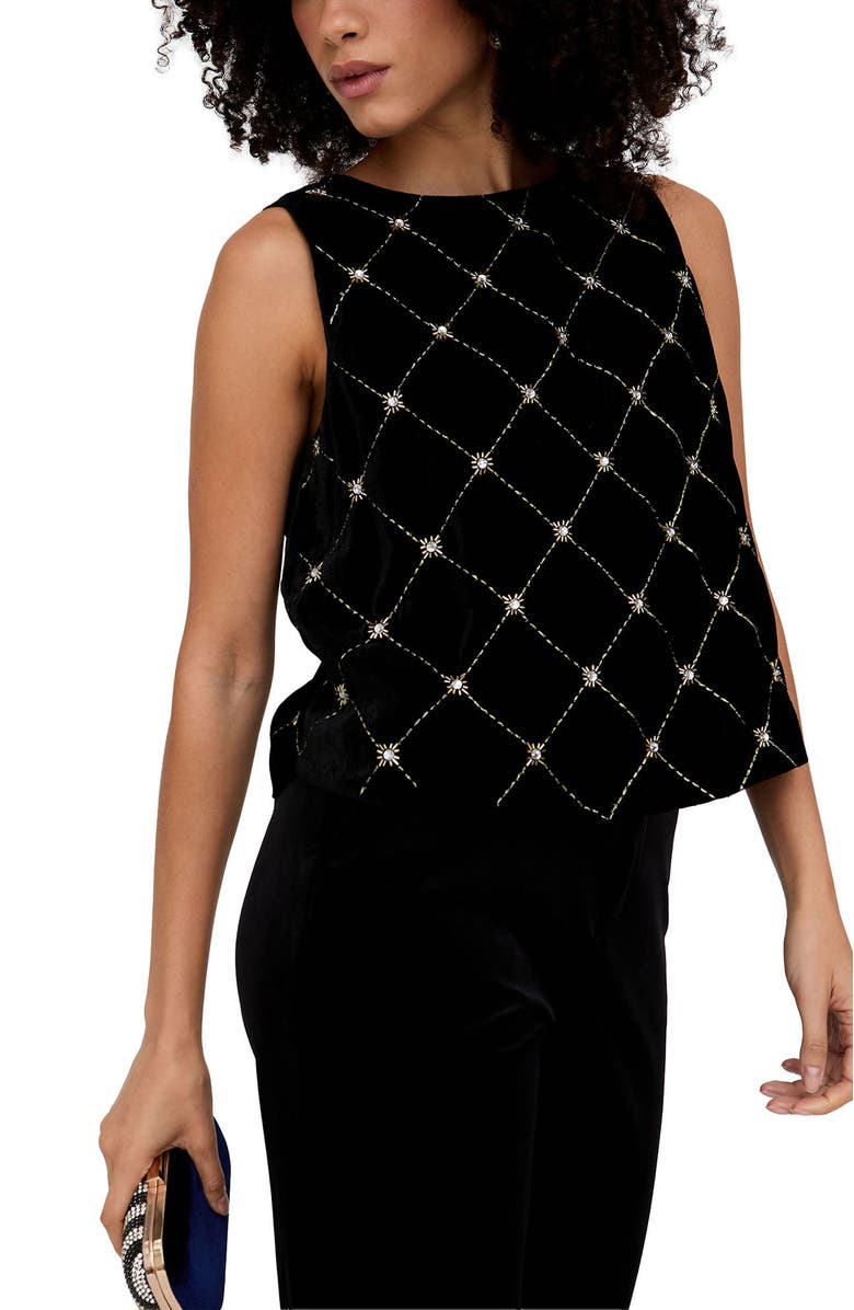 Lily and Lionel London Chiva Beaded Velvet Top, Alternate, color, Black