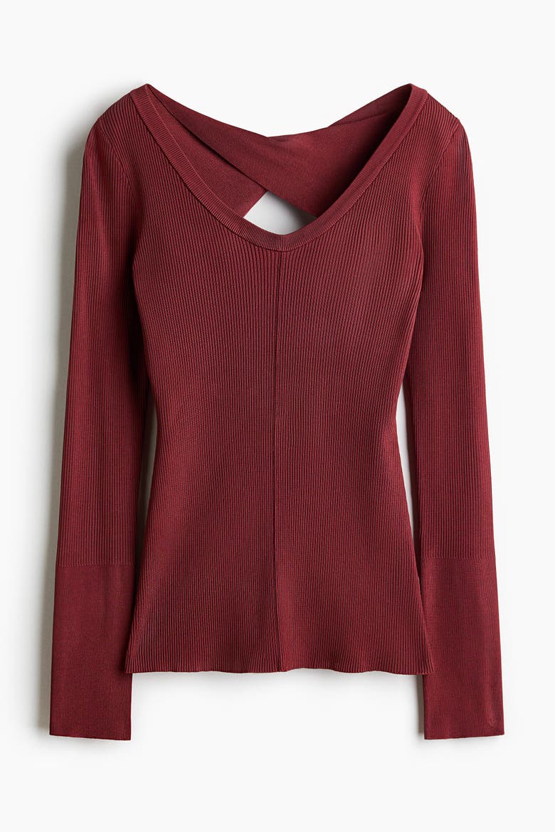 Rib-knit Twist-detail Top, Alternate, color, Burgundy