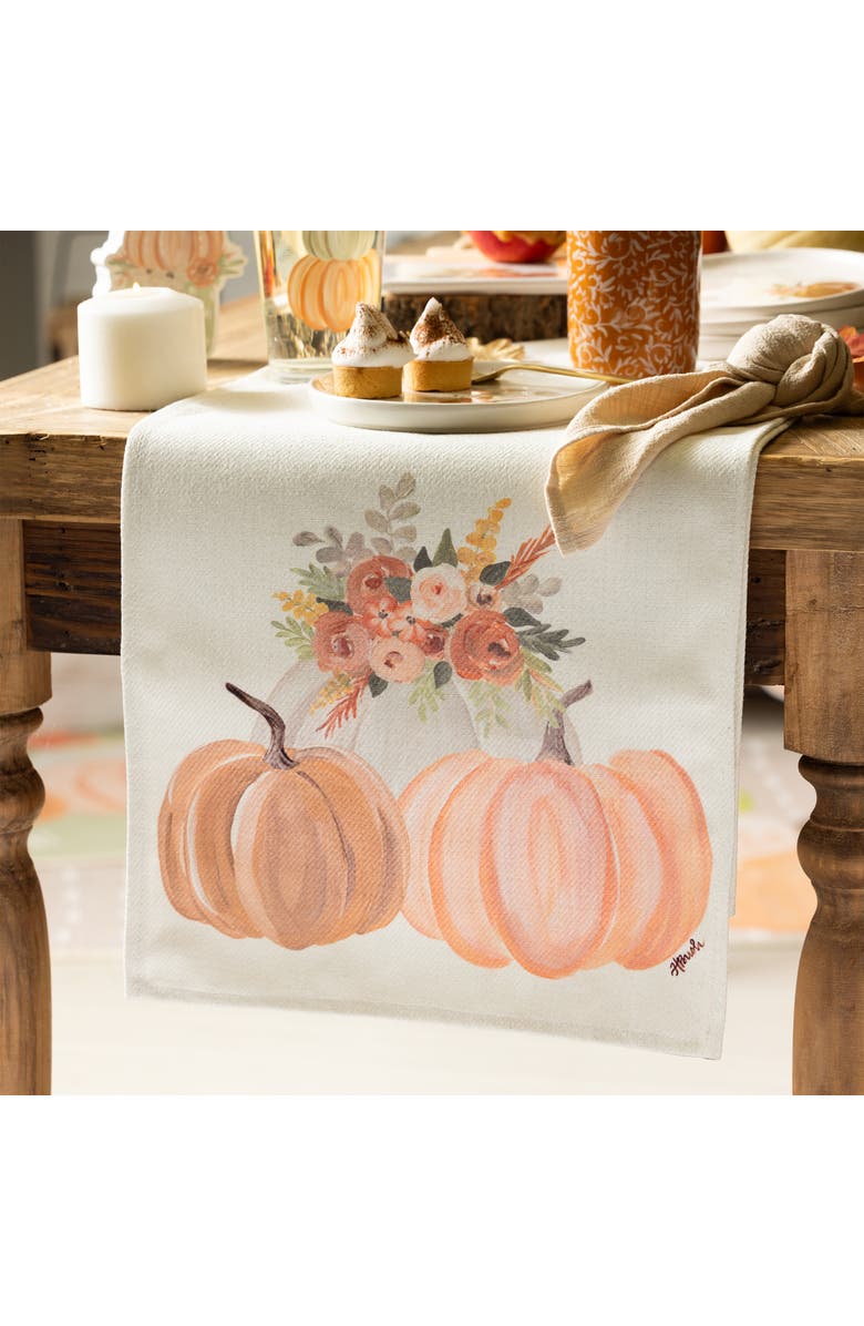 Transpac Table Runner with Pumpkin Florals Fall Harvest Indoor Decoration, Alternate, color, Orange