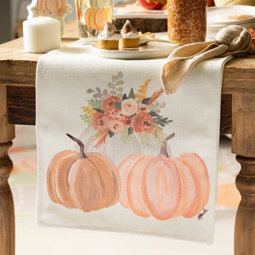 Transpac Table Runner With Pumpkin Florals Fall Harvest Indoor Decoration In Multi