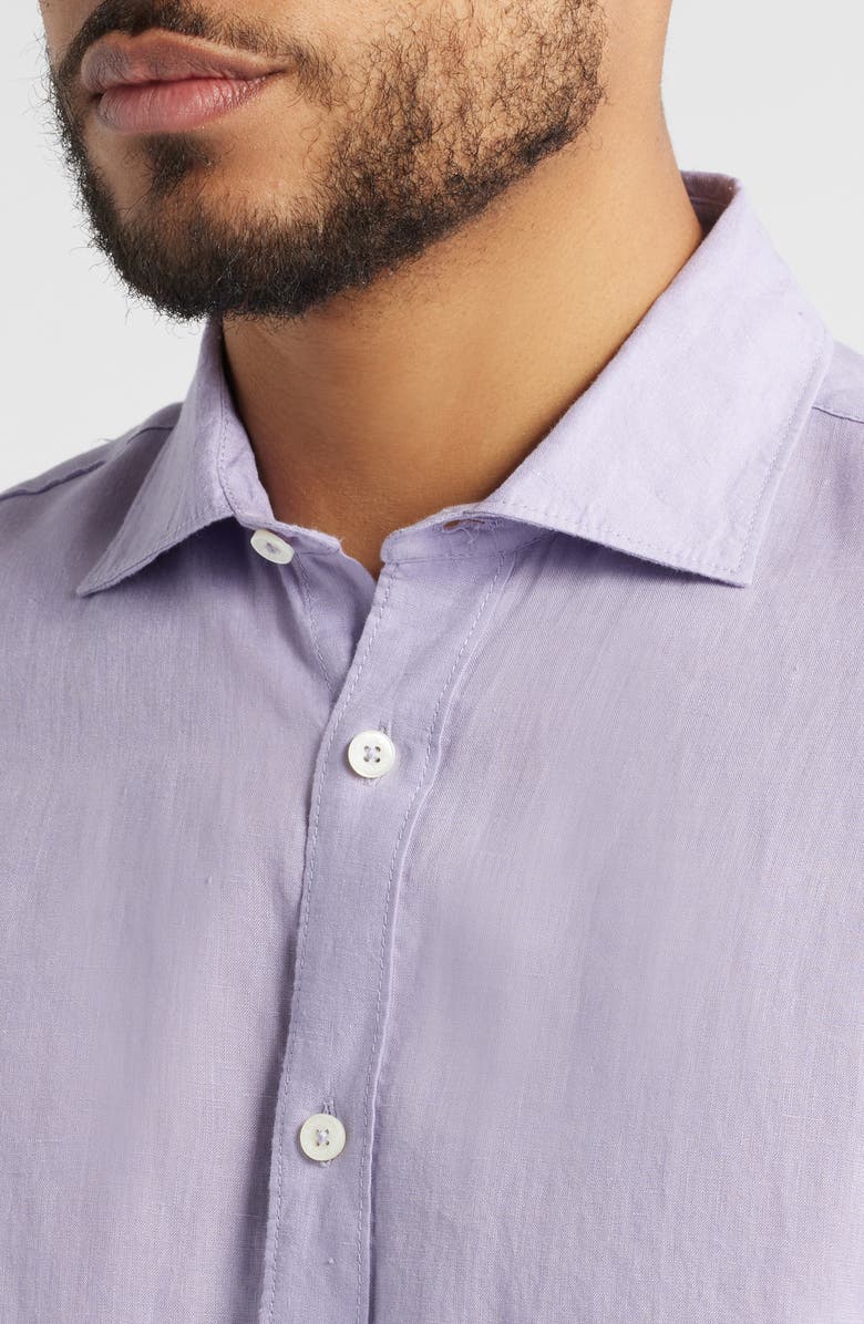 Bugatchi Axel Shaped Fit Linen Button-Up Shirt, Alternate, color, Lilac