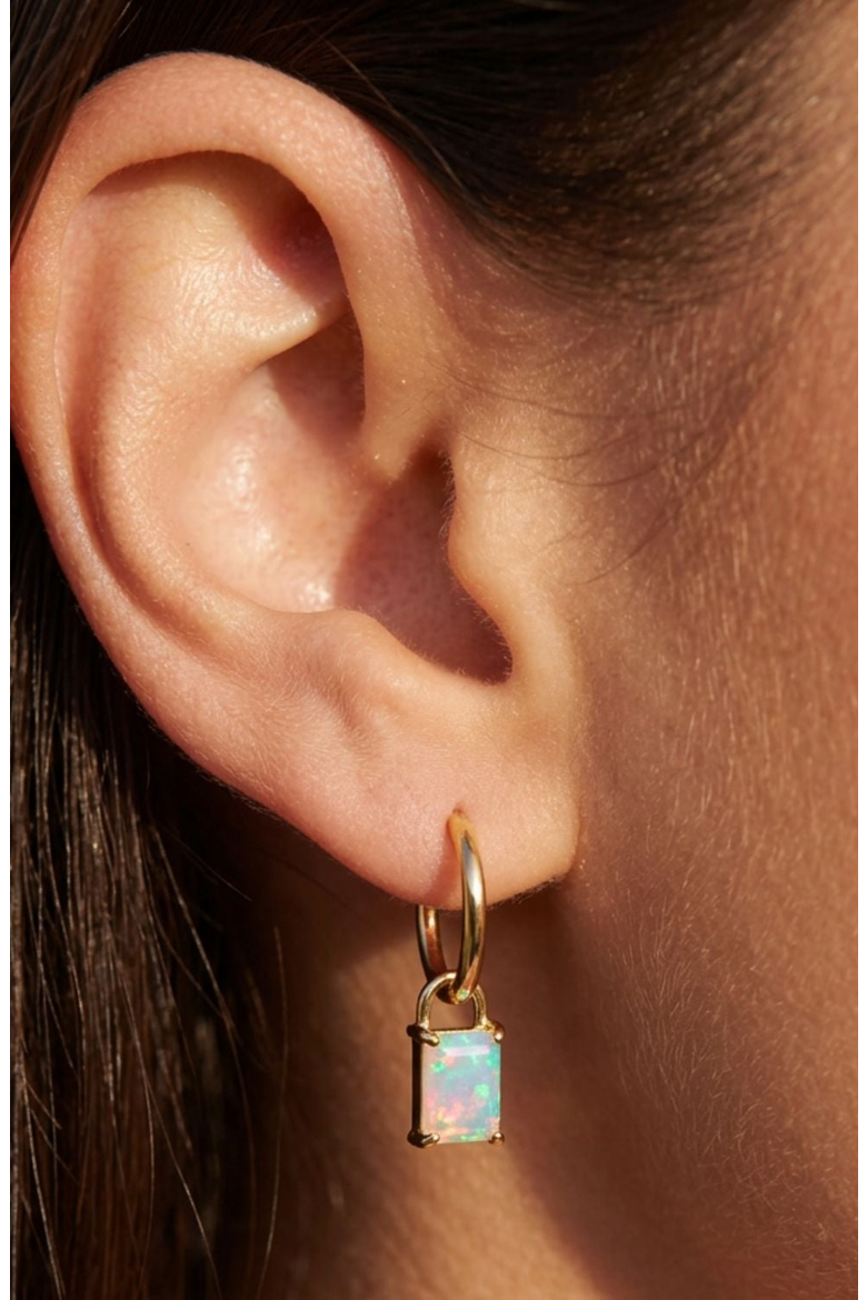 Iris Birthstone Hoops, Alternate, color, Blue Opal