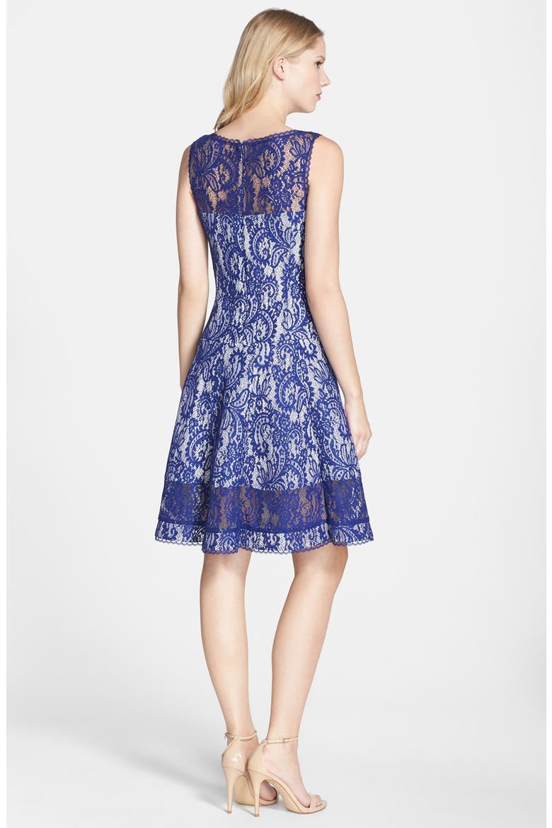 Bonded Lace Fit & Flare Dress, Alternate, color, DEEP LAGOON