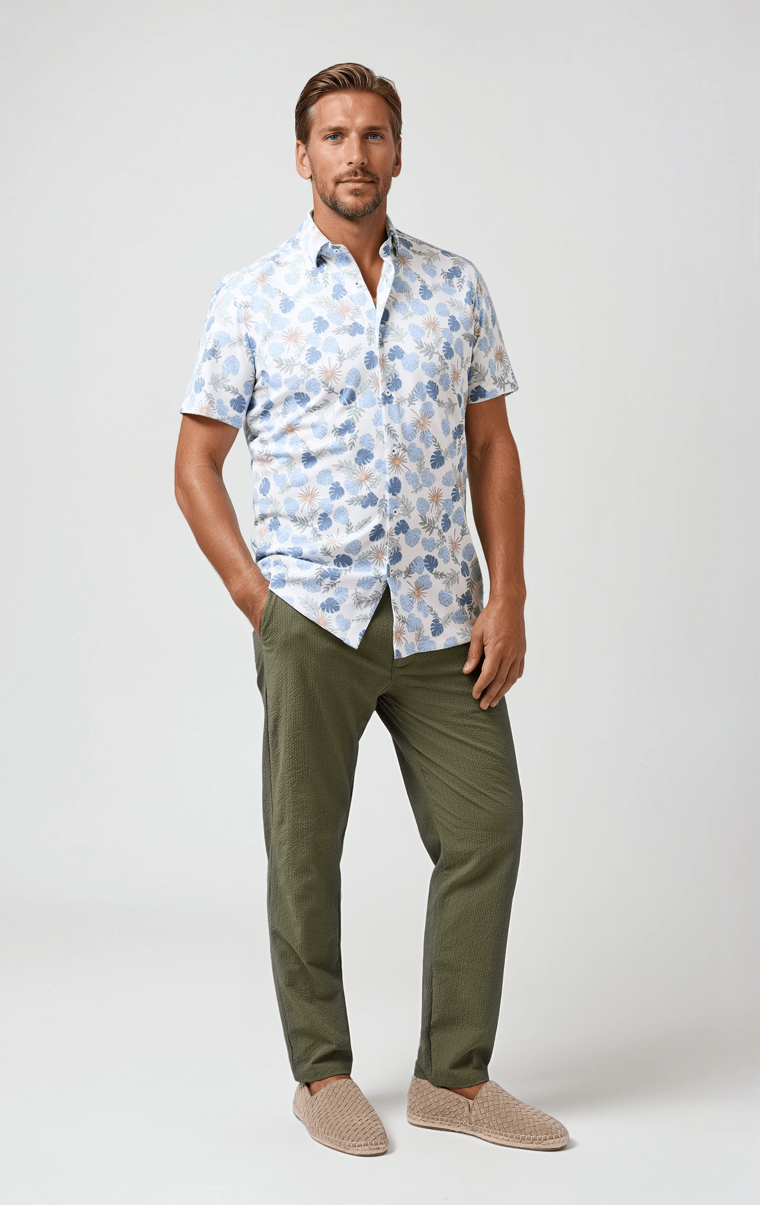 Stone Rose Tech Pique Resort Print SS Button-Up Shirt (Men) | Nordstrom