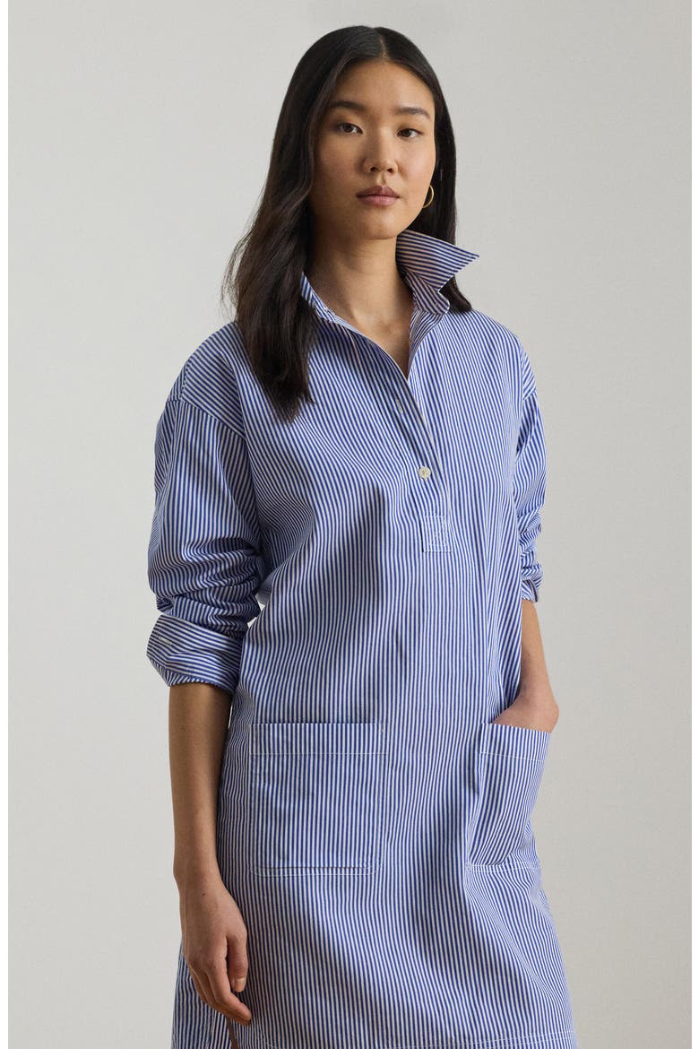 Striped Cotton Broadcloth Shirtdress, Alternate, color, BLUE/ WHITE