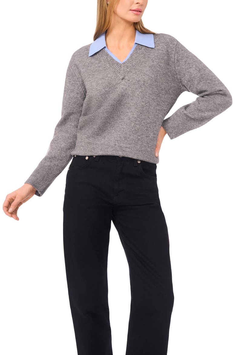 Contrast Collar Twofer Sweater, Main, color, FOSSIL