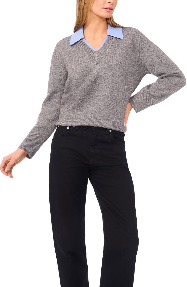 Halogen<sup>®</sup> Contrast Collar Twofer Sweater, Main, color, Fossil