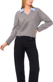 Halogen® Contrast Collar Twofer Sweater