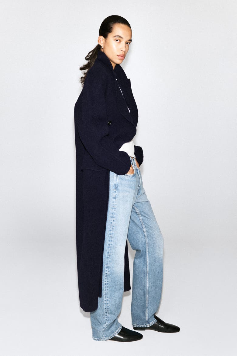 Tailored Double-Faced Wool Long Coat, Alternate, color, NAVY