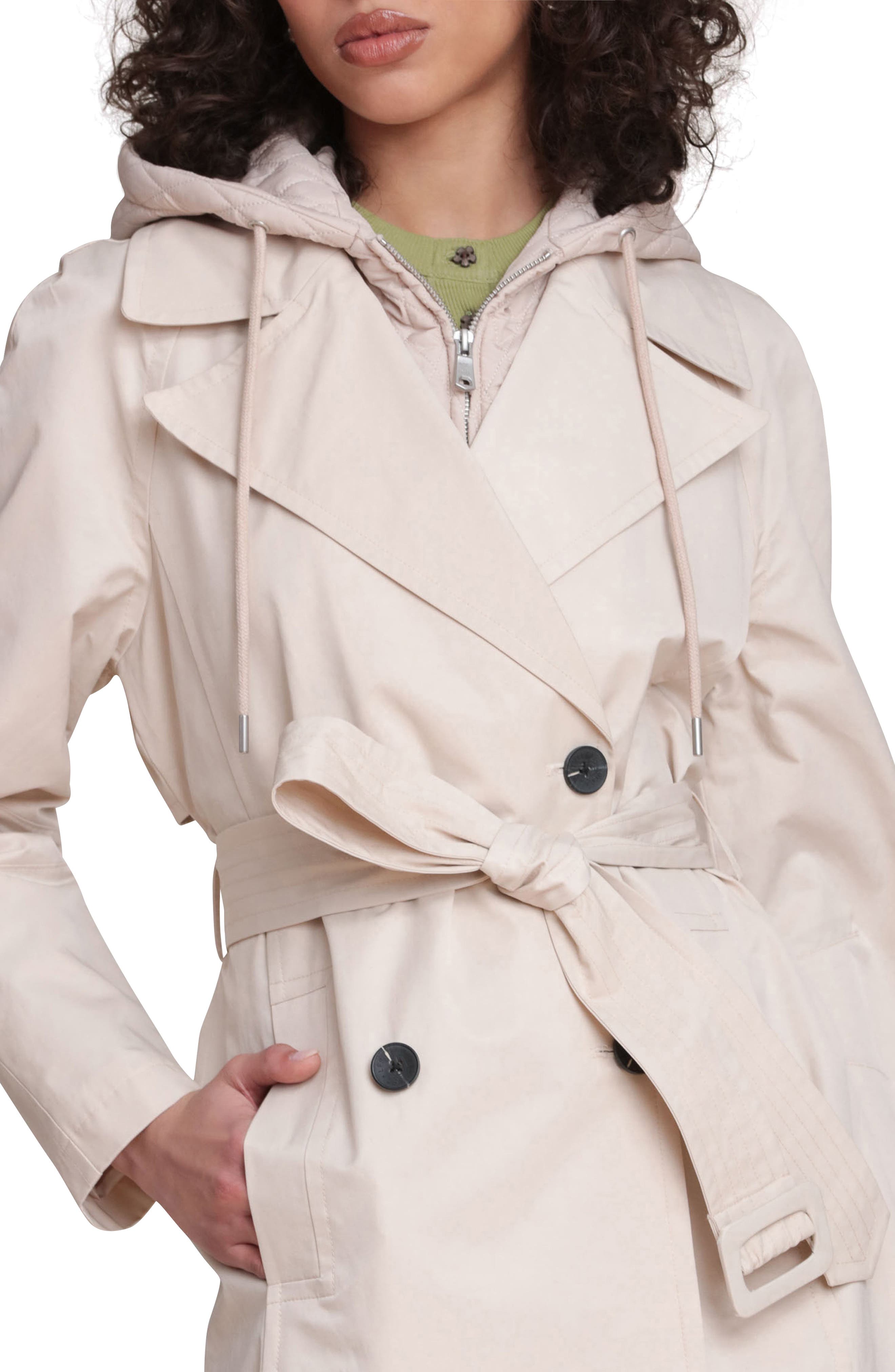 Женские Avec Les Filles Quilted Hoodie Cotton & Nylon Trench Coat — фото 4