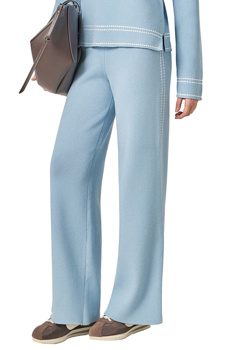 Stitch Detail Wide Leg Knit Pants, Alternate, color, SLATE BLUE