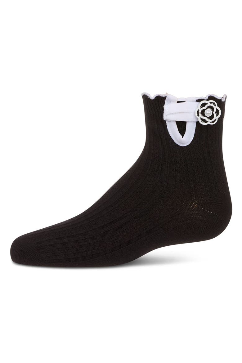 Floral Button Anklet Socks, Main, color, Black