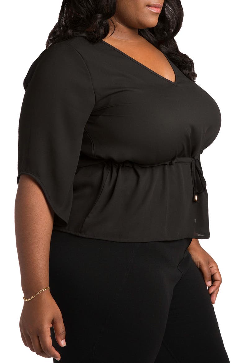 Maggie Drawstring Waist Chiffon Top, Alternate, color, BLACK
