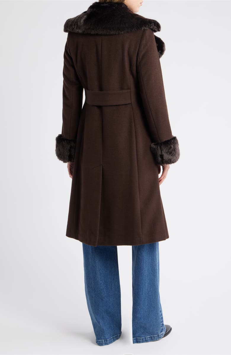Via Spiga Double Breasted Wool Blend Coat with Faux Fur Trim, Alternate, color, Chocolate