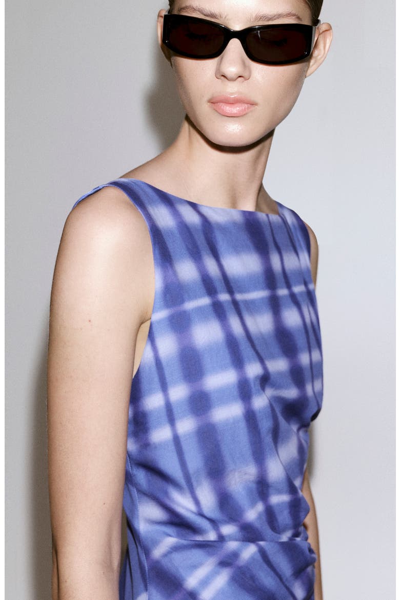 Printed Cotton Sleeveless Bateau Neck Dress, Alternate, color, BLUE