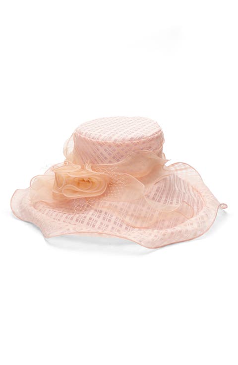 Organza Rosette Wide Brim Hat