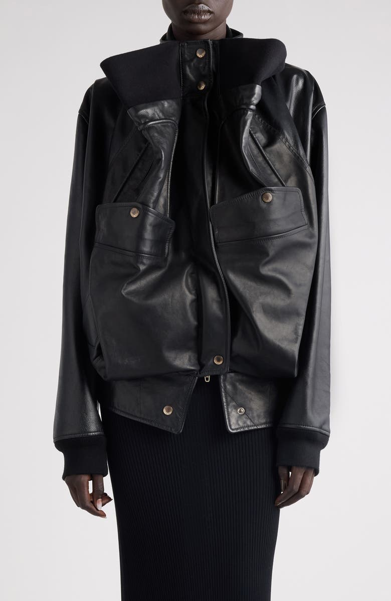 Balenciaga Upside Down Lambskin Leather Blouson Jacket, Main, color,