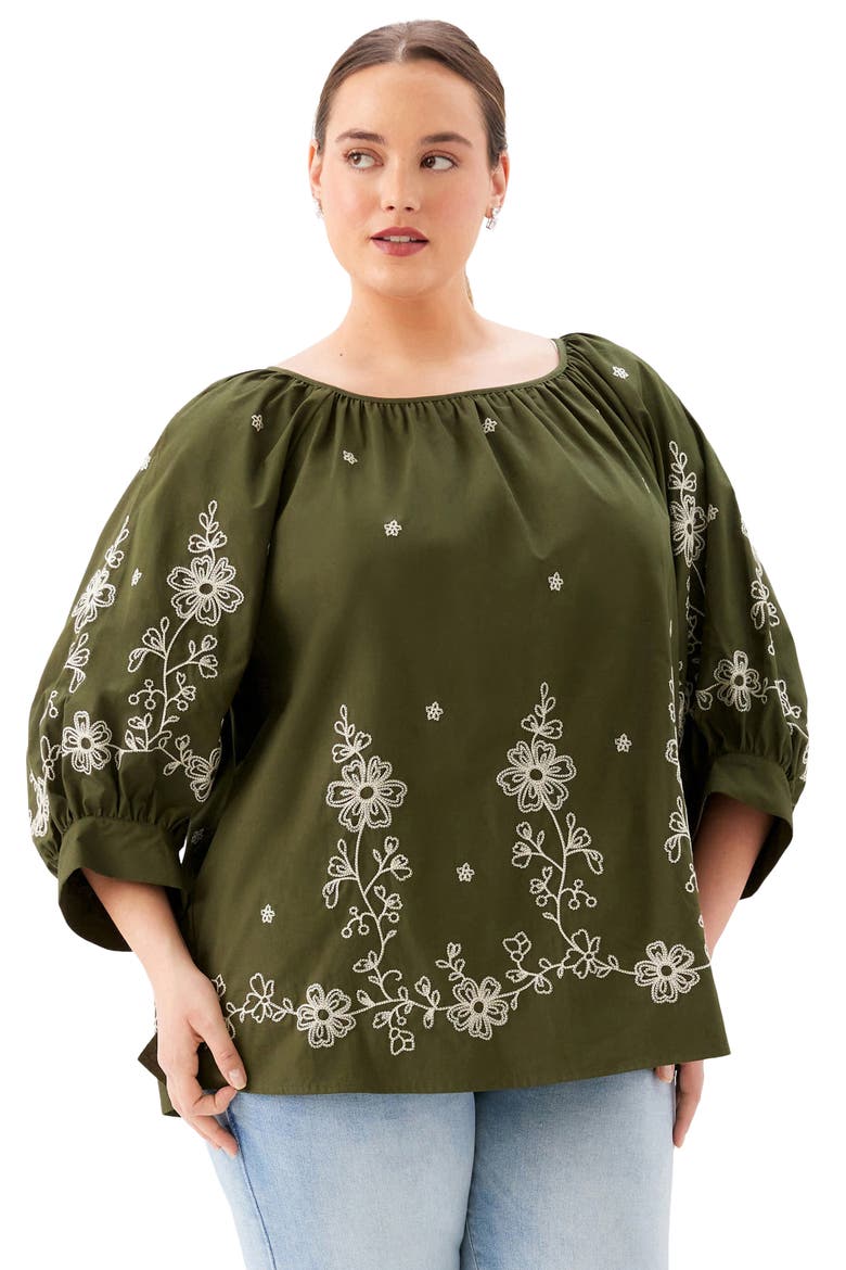 Embroidered Blouson Top, Alternate, color, OLIVE