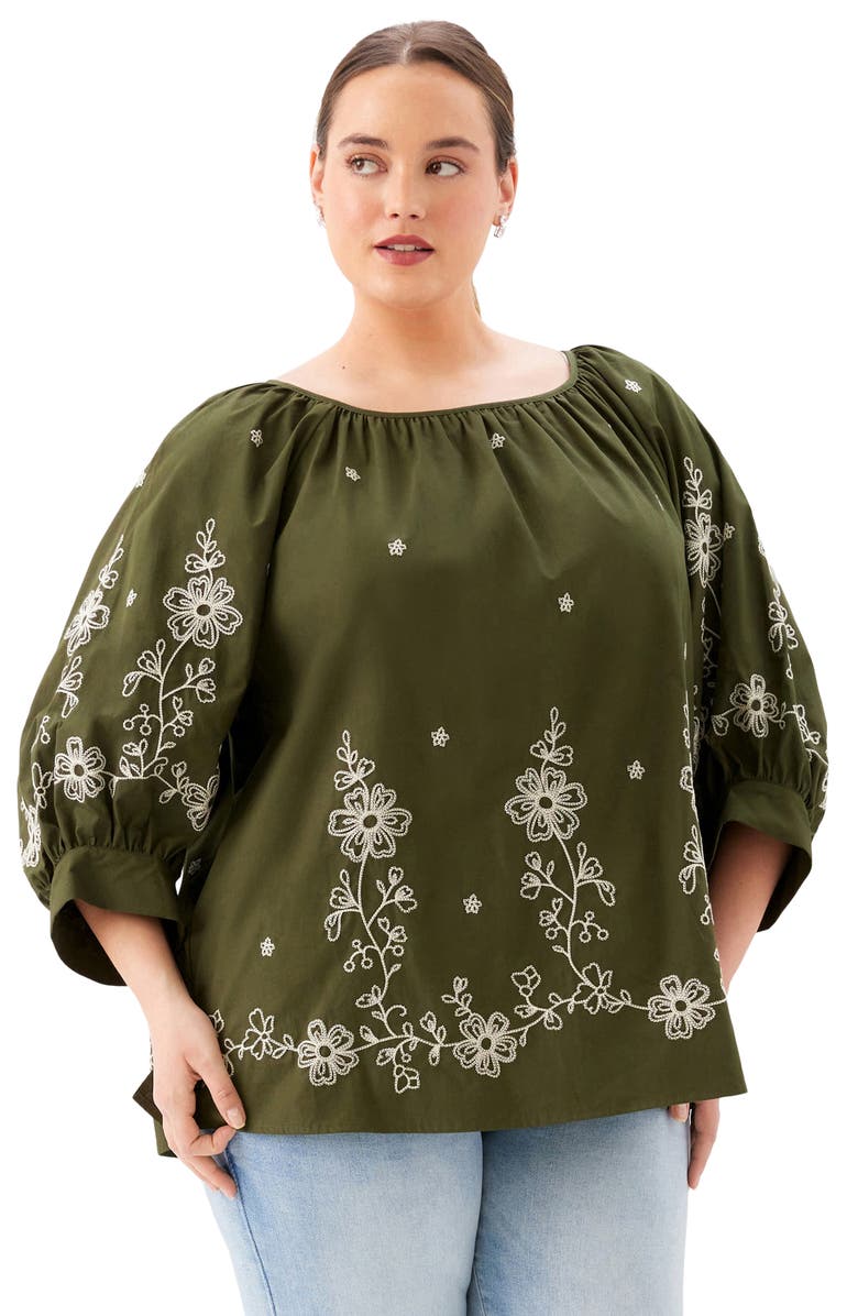 Karen Kane Embroidered Blouson Top, Alternate, color, Olive