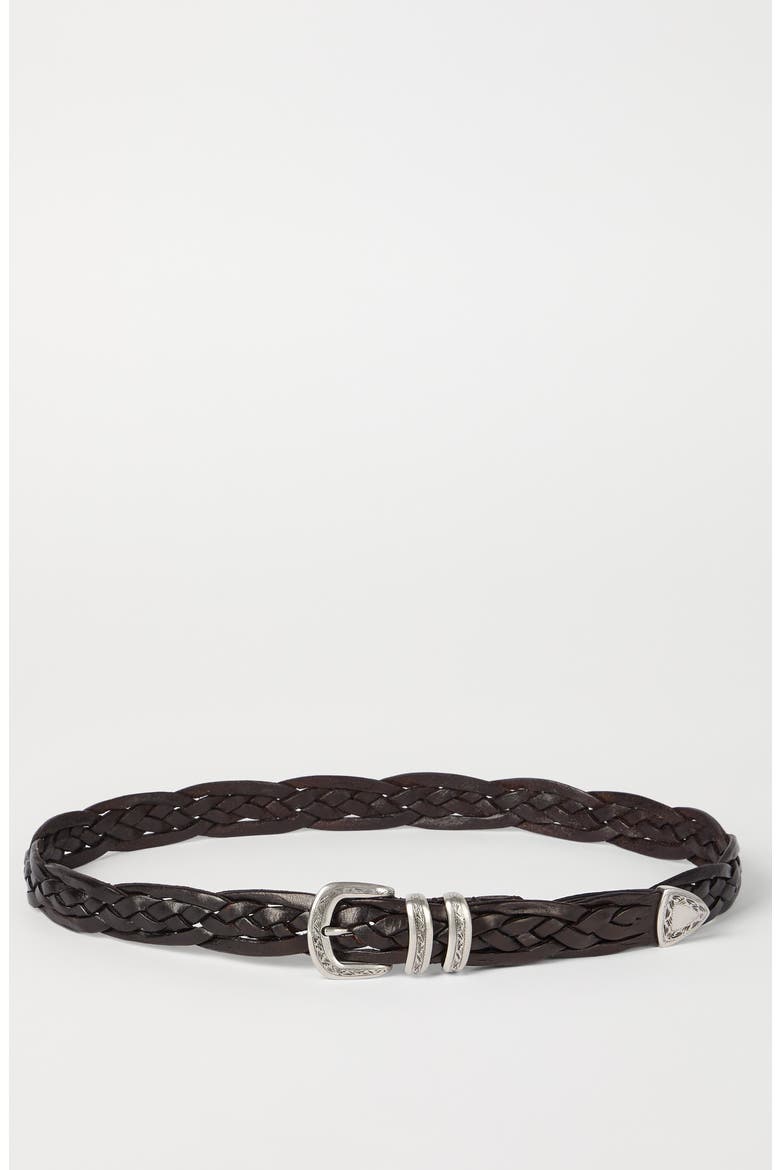 Braided calfskin belt, Alternate, color, Brown