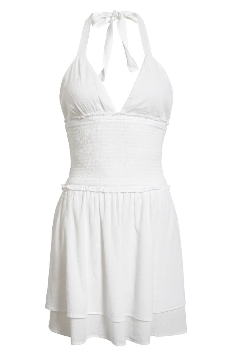 BP. Tie Back Halter Cotton Blend Minidress, Alternate, color, White