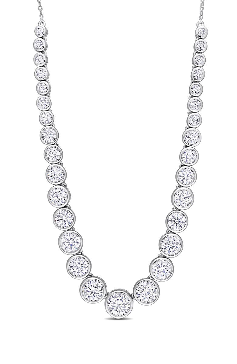 DELMAR Lab-Created Moissanite Tennis Necklace, Main, color, Silver/ White