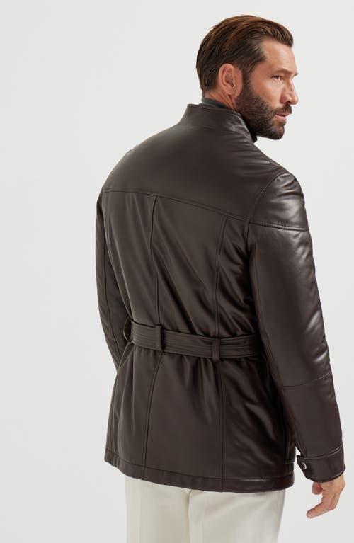 Brunello Cucinelli Belted Leather Safari Jacket In Brown
