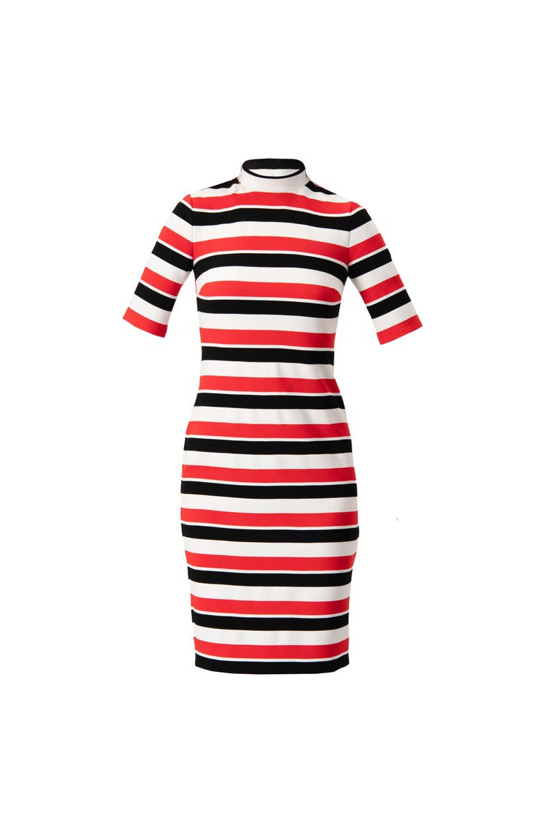 IVONNE Striped Fitted Midi Dress, Alternate, color, Black-Red
