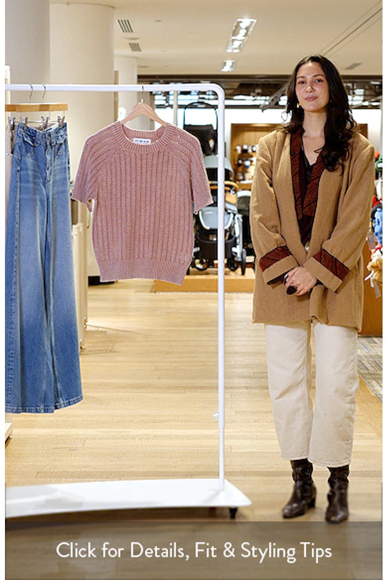 Washed Openwork Knit Rib Short Sleeve Sweater video