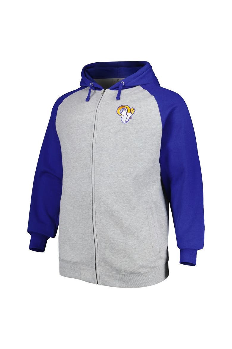 Men's Heather Gray Los Angeles Rams Big & Tall Fleece Raglan Full-Zip Hoodie Jacket, Alternate, color, Heather Gray