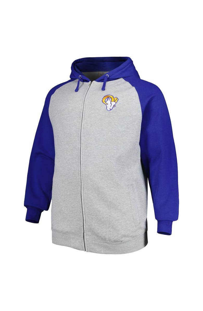 PROFILE Men's Heather Gray Los Angeles Rams Big & Tall Fleece Raglan Full-Zip Hoodie Jacket, Alternate, color, Heather Gray