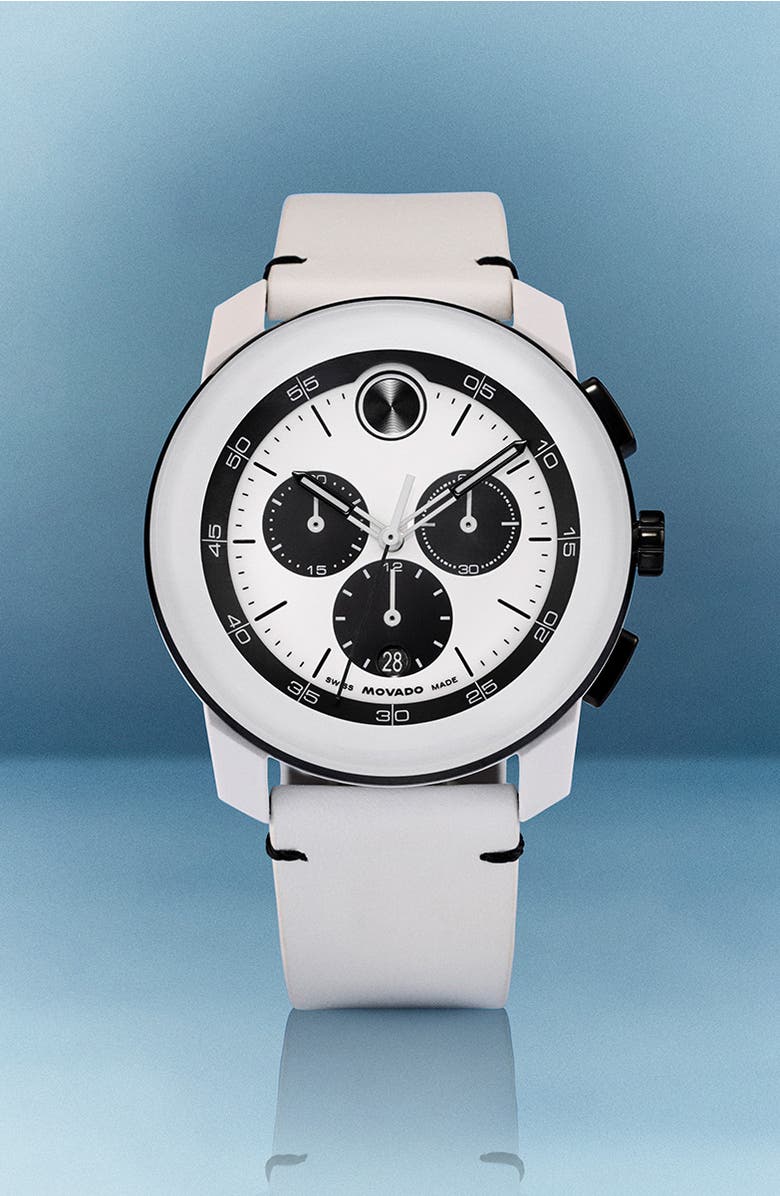 Movado Bold TR90 Chronograph Leather Strap Watch, 42mm, Alternate, color, 