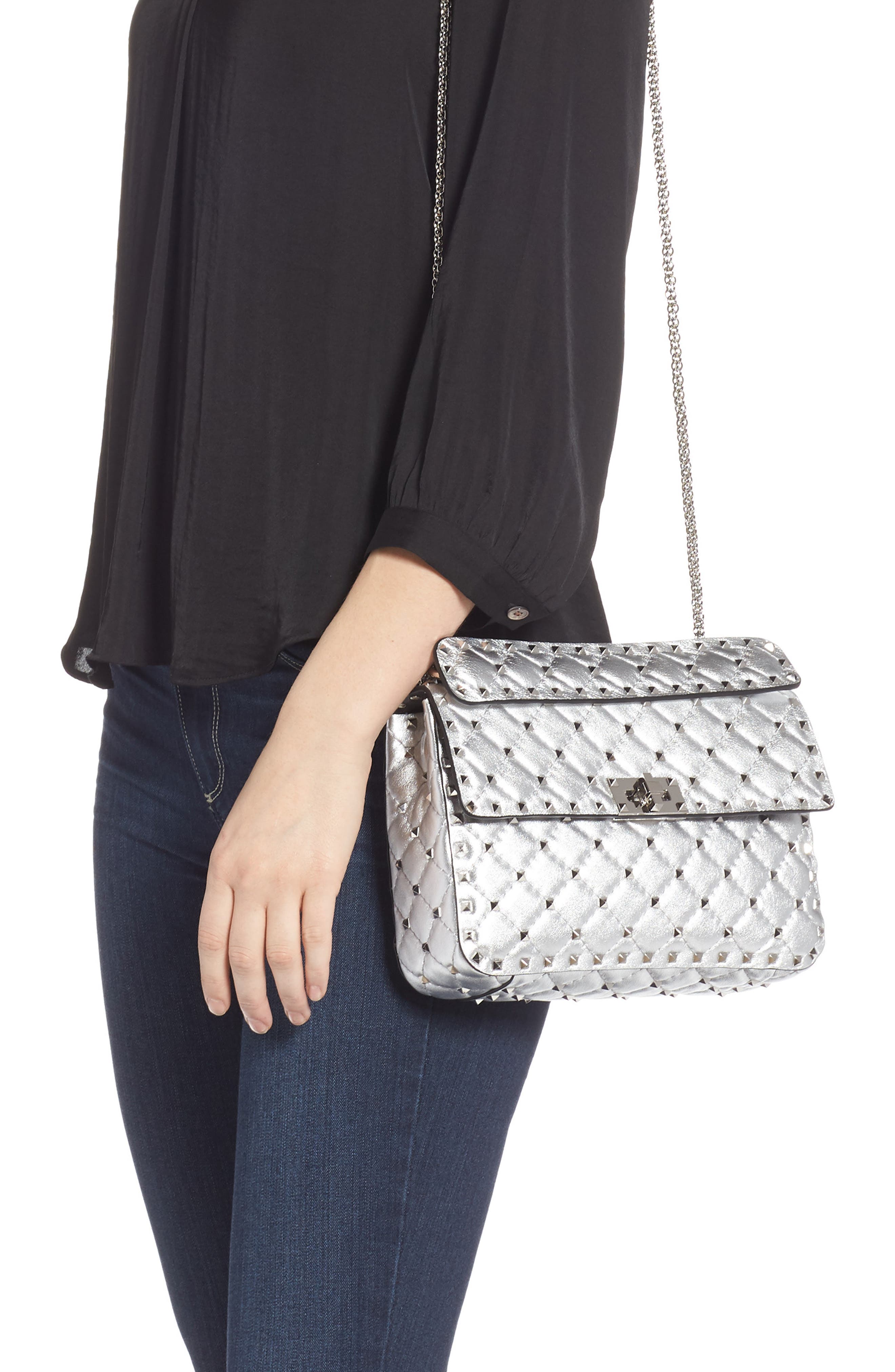 Valentino Garavani Medium Rockstud Leather Shoulder Bag, Alternate, color, 