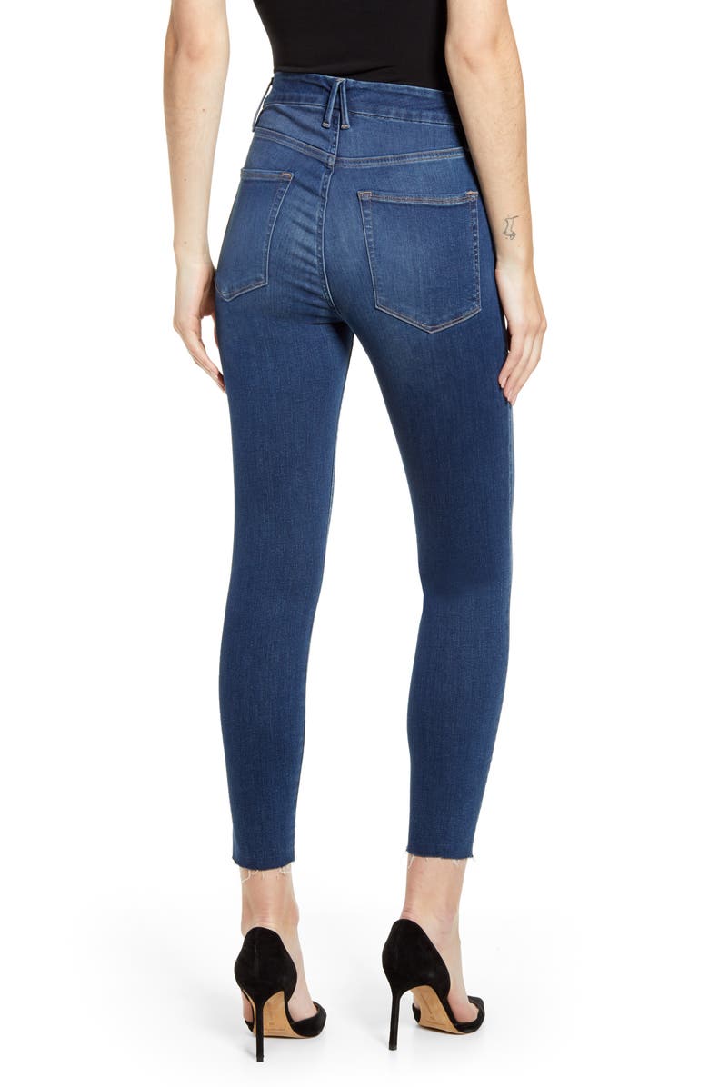 Good American Good Waist High Waist Raw Hem Ankle Skinny Jeans, Alternate, color, 