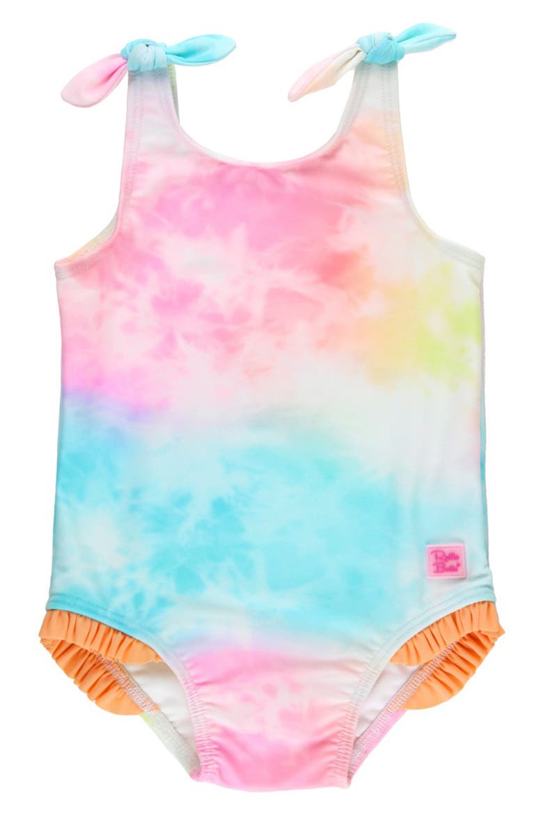 Kids' Rainbow Tie Dye One-Piece Swimsuit, Main, color, PINK MULTI