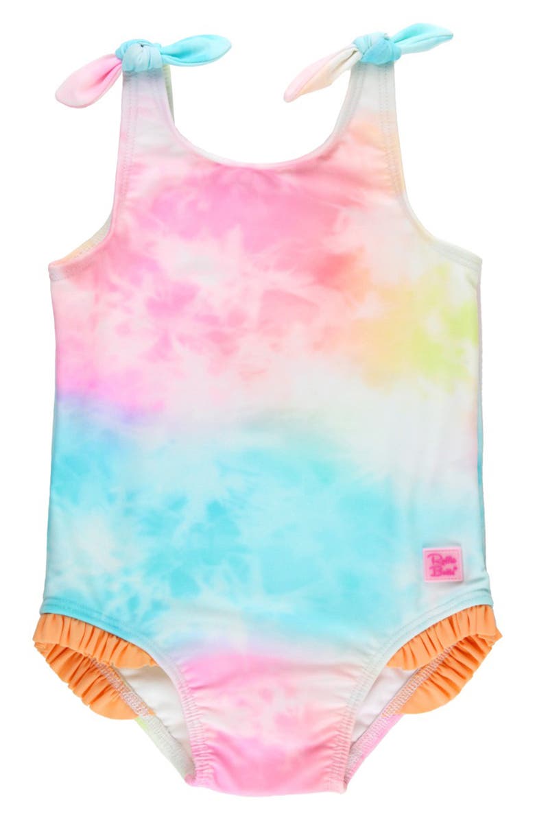 RuffleButts Kids' Rainbow Tie Dye One-Piece Swimsuit, Main, color, 