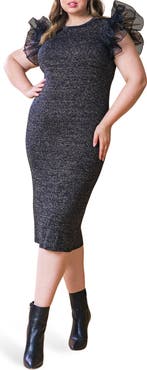 FLYING TOMATO Ruffle Metallic Sweater Dress